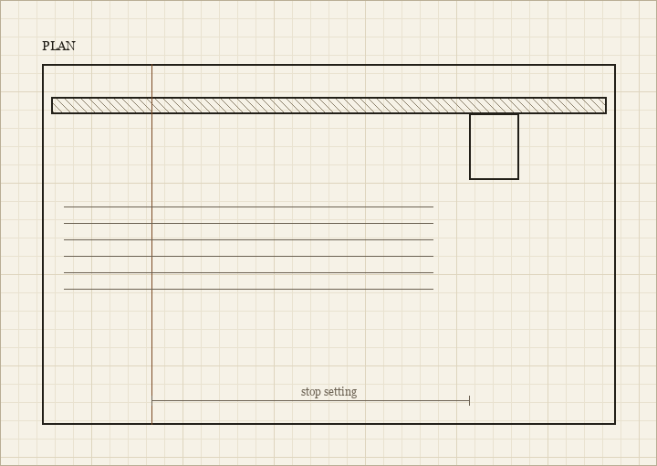 Plan view drawing of a door frame and stop bead with the stop setting dimensioned