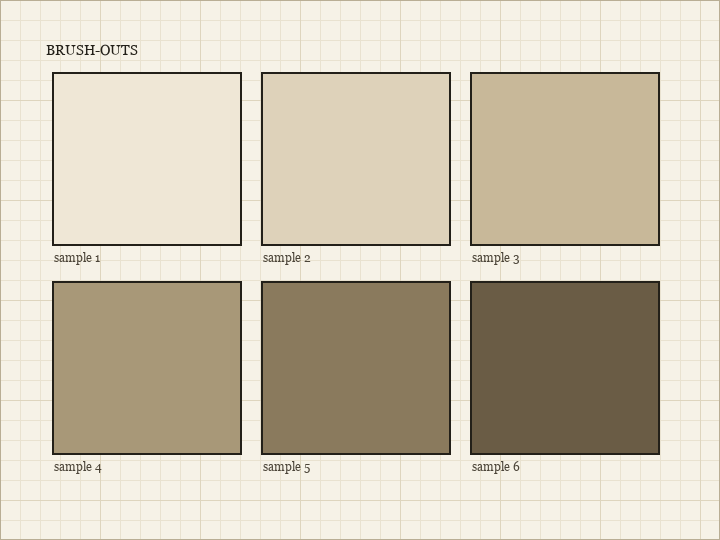 Drawn board of six numbered tone samples ranging from near-white to dark